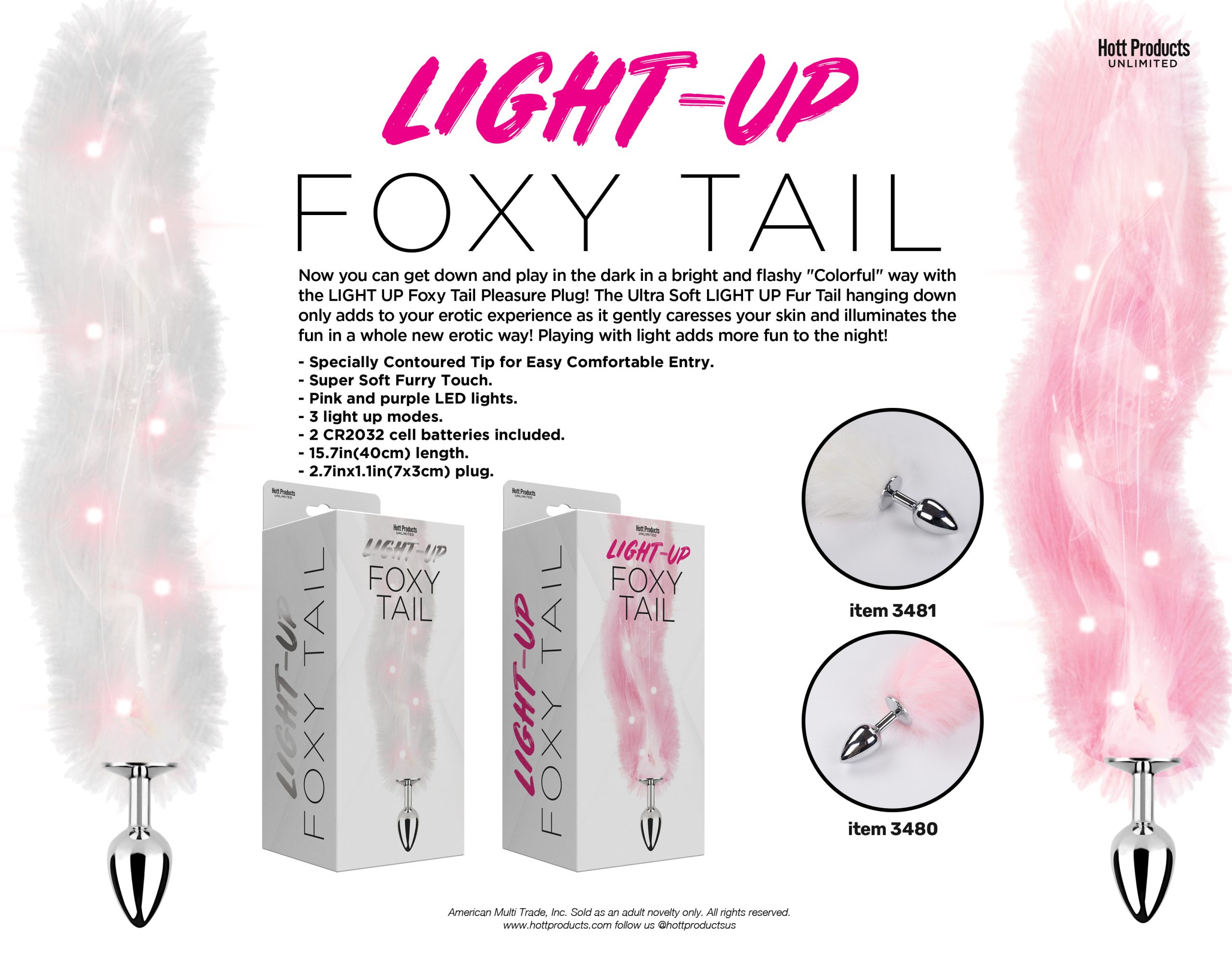 JzI05D1gBU8HC3z8cUrA3UtlENafNXVP Foxy Tail - Light Up Faux Fur Butt Plug - White Plug - White - Image 1