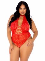 Floral Lace Crotchless Teddy - 1x/2x - Red - Image 5