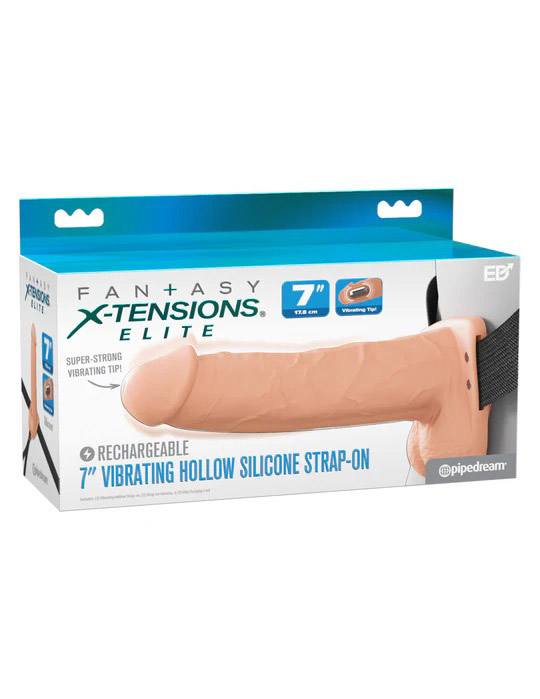 KFZ2DOyN Fantasy X-Tensions Elite 7" Vibrating Hollow Silicone Strap-on - Light - Image 1