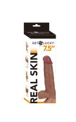 Get Lucky Real Skin 7.5" Dual Layer Dildo Light Brown - Image 3