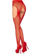 Casey Rhinestone Fishnet Suspender Pantyhose - One Size - Red - Image 2