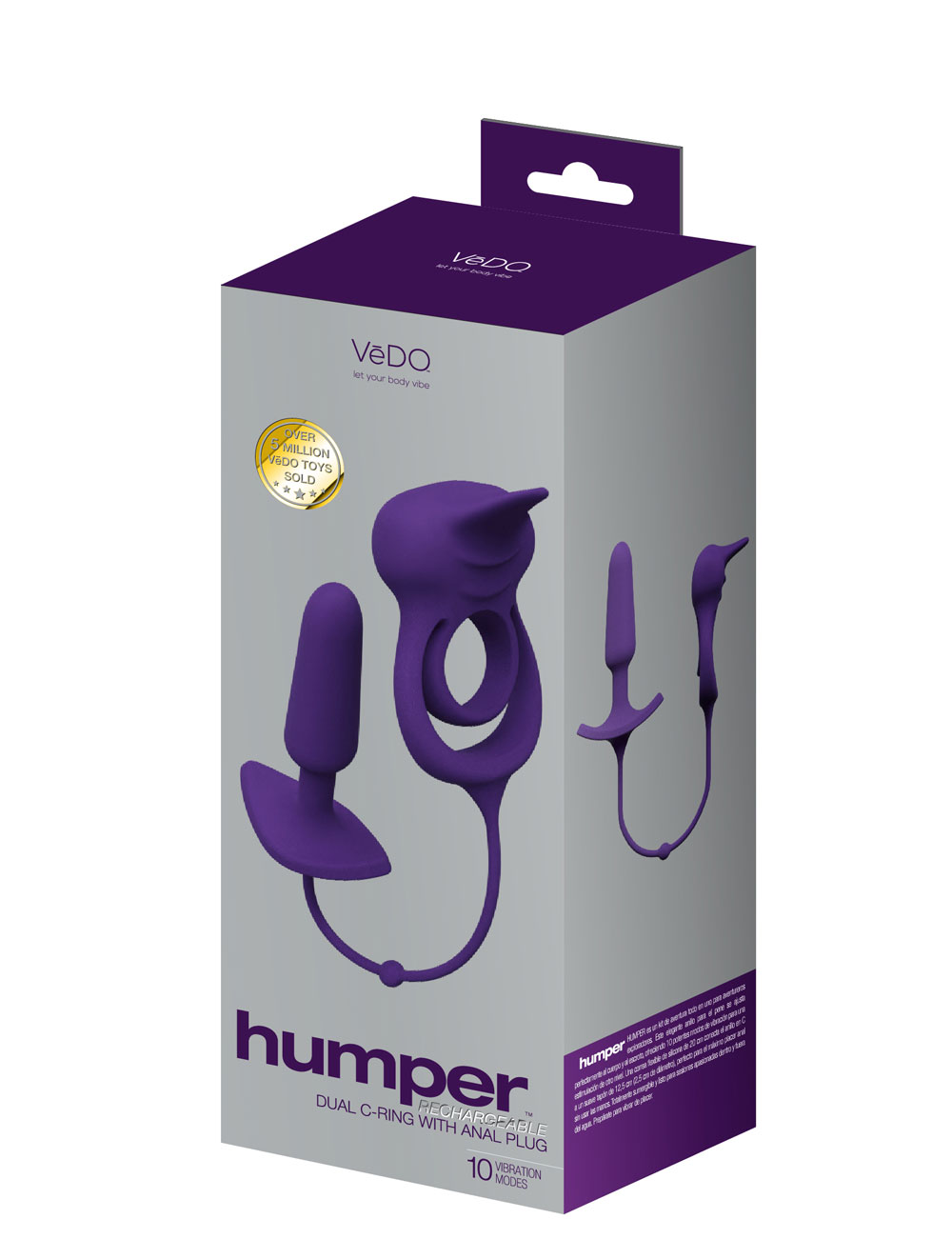 NAjqYrxK Humper Rechargeable Dual C-Ring With Anal Plug - Purple - Image 1
