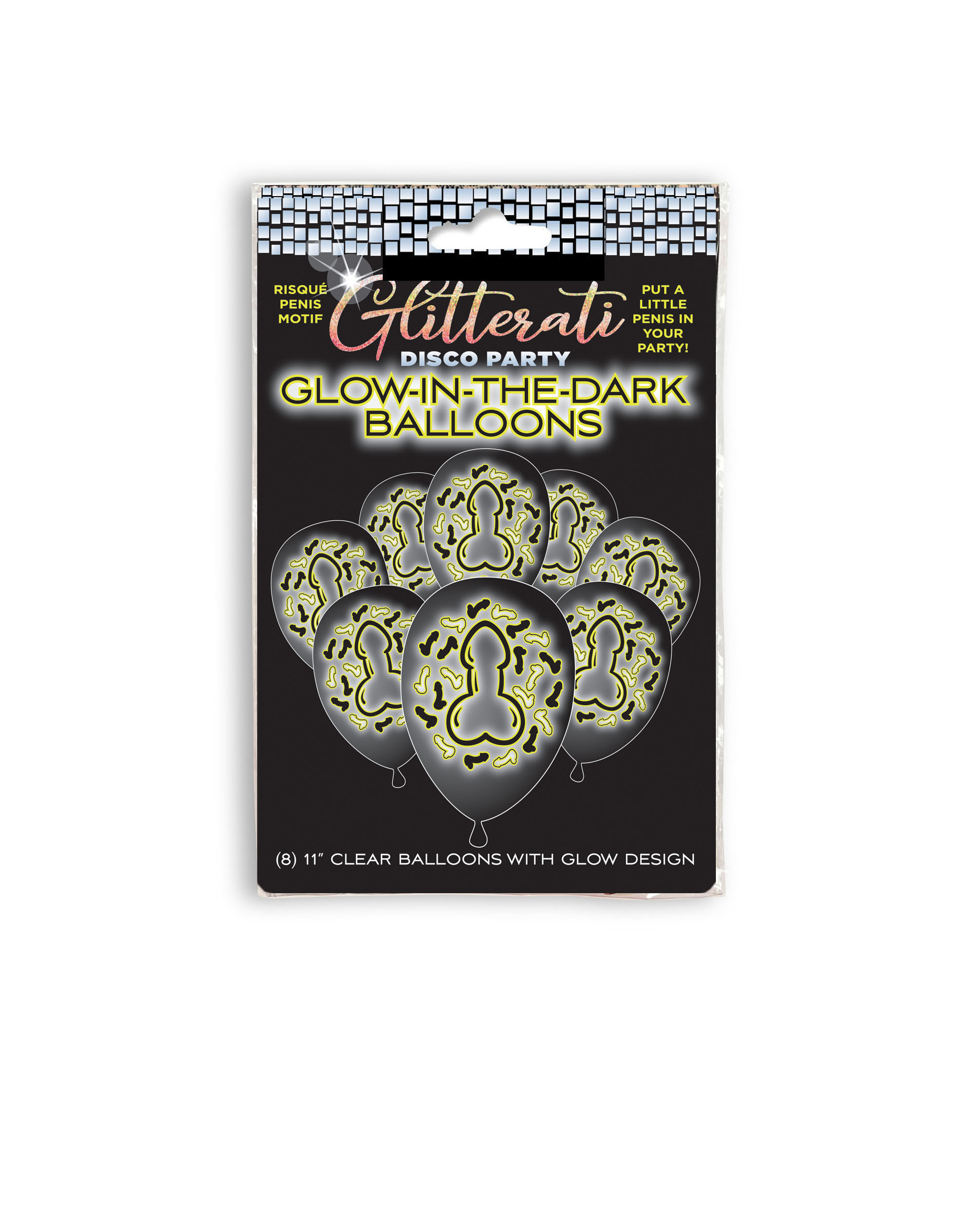 NhMFdbF9awGByOpSYVML76g6pevDfXm5 Glitterati Disco Penis Glow Balloons - Image 1