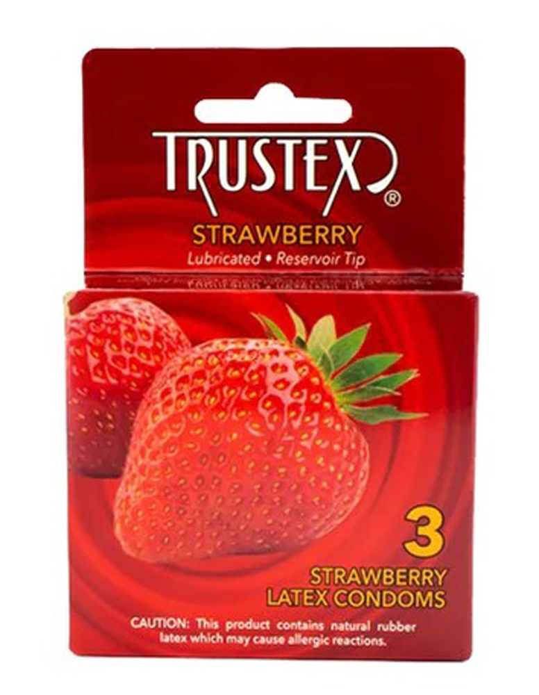 OUBgsPMat4F85ImA5iNtTgGwvkEYVBky Trustex Flavored Lubricated Condoms - 3 Pack - Strawberry - Image 1