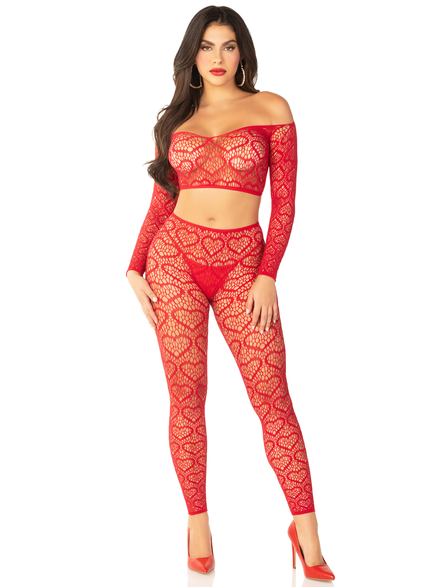 OeJeje4P6qNypRPZ5oLqbipx6TQhr5n8 Red 2pc Croptop and Footless Tights - Os Tights - Os - Image 1