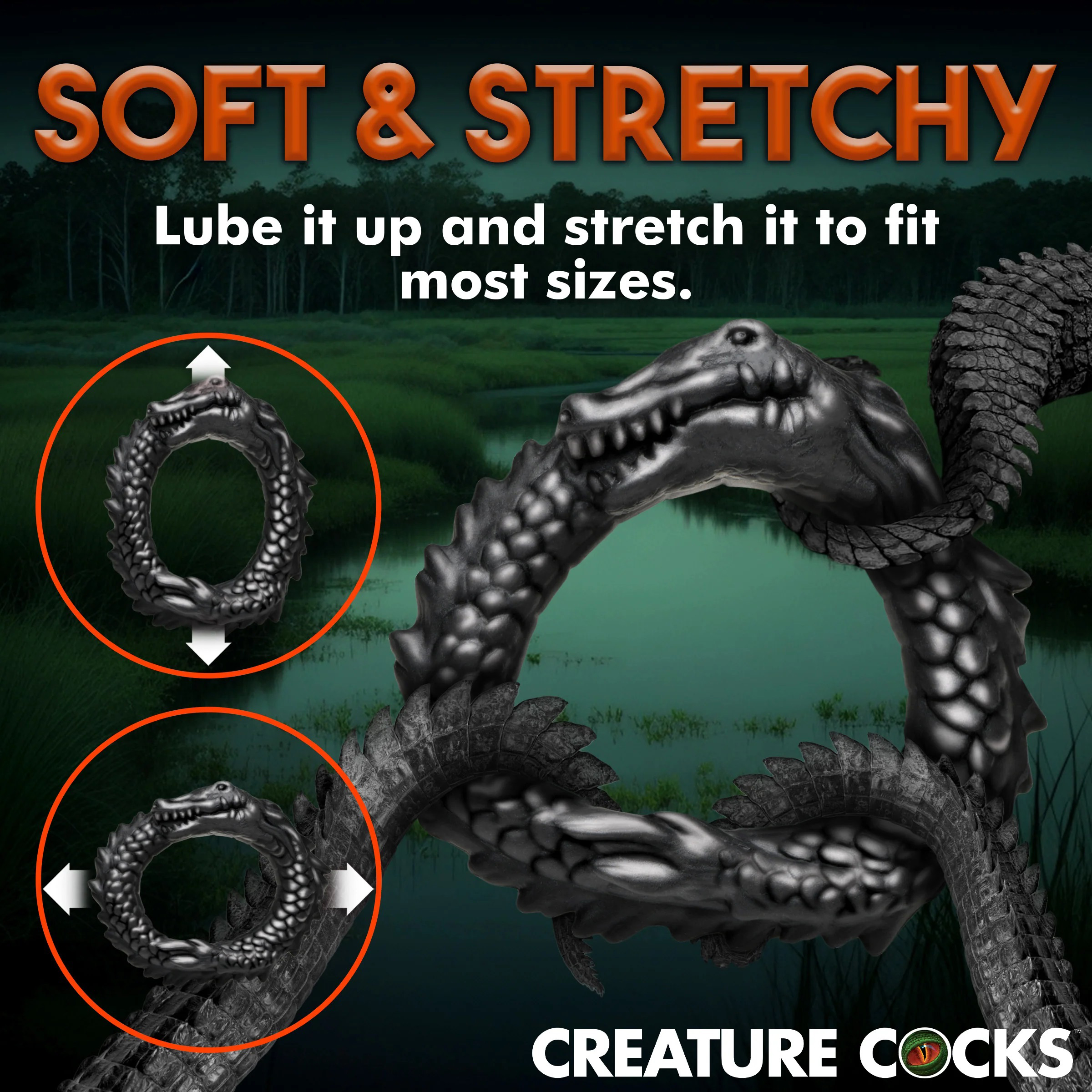 OkbJpfJTkD0abztHfqi1fGvflJ0QesNM Black Caiman Silicone Cock Ring - Black - Image 1
