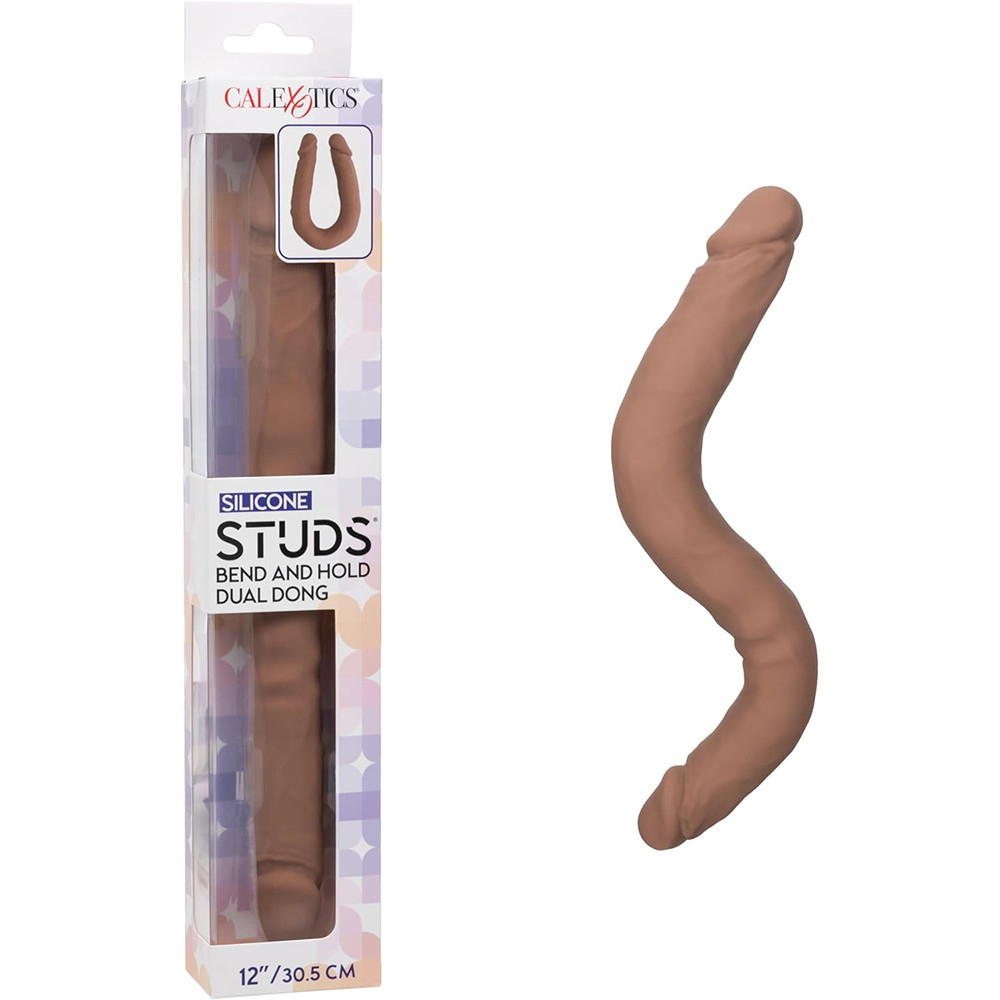 PTVkmMcv Silicone Studs Bend and Hold Dual Dong 12 Inch - Brown - Image 1