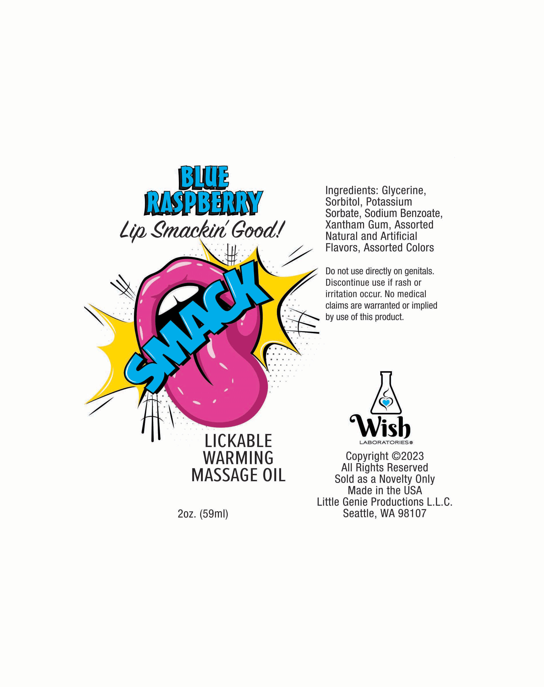 PhLlOhIa1dHESe9kzTihI8ZiYaqM9tqY Smack Warming and Lickable Massage Oil - Blue Raspberry 2 Oz - Image 1