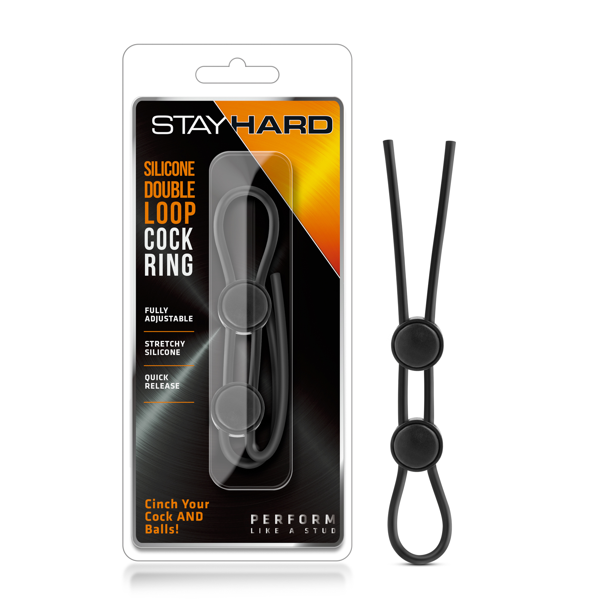 www.blushnovelties.com Stay Hard - Silicone Double Loop Cock Ring - Black - Image 1