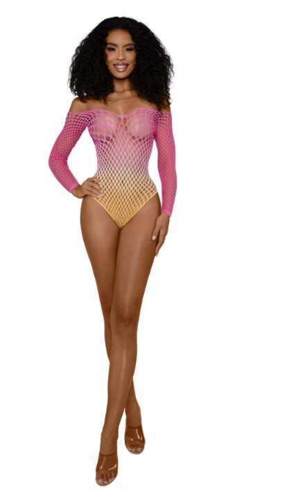 QaRRjQE2 Ombre Net Bodystocking - Os - Tropical Peach - Image 1
