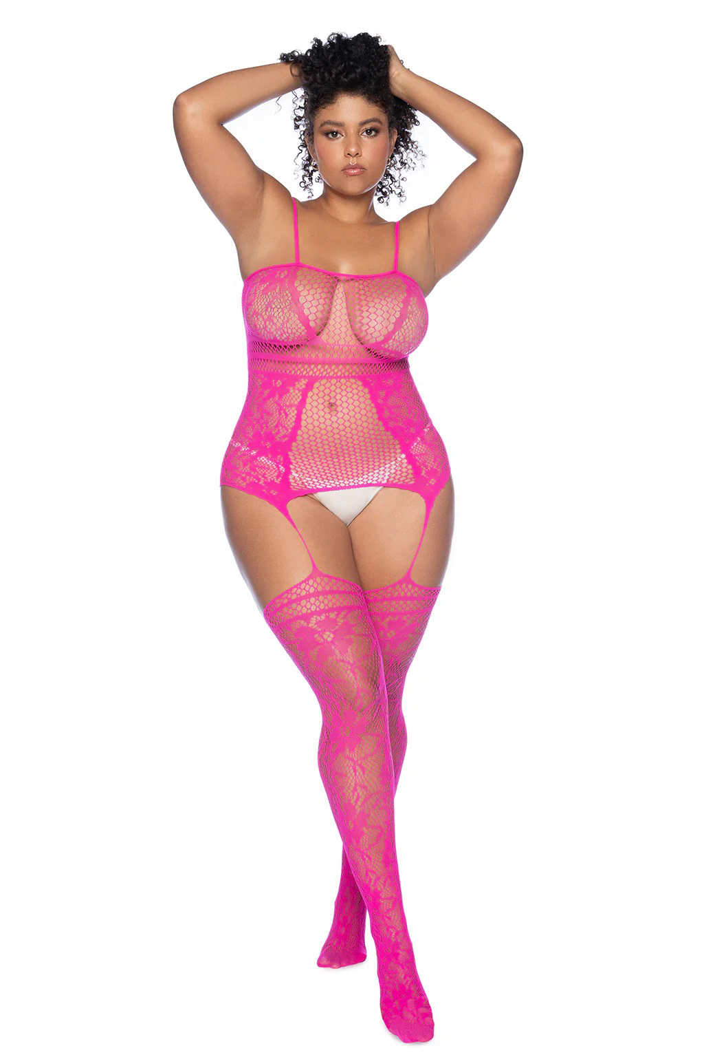RAIEWsG1 Curvy Aria Fishnet Body Stocking - X - Pink - Image 1