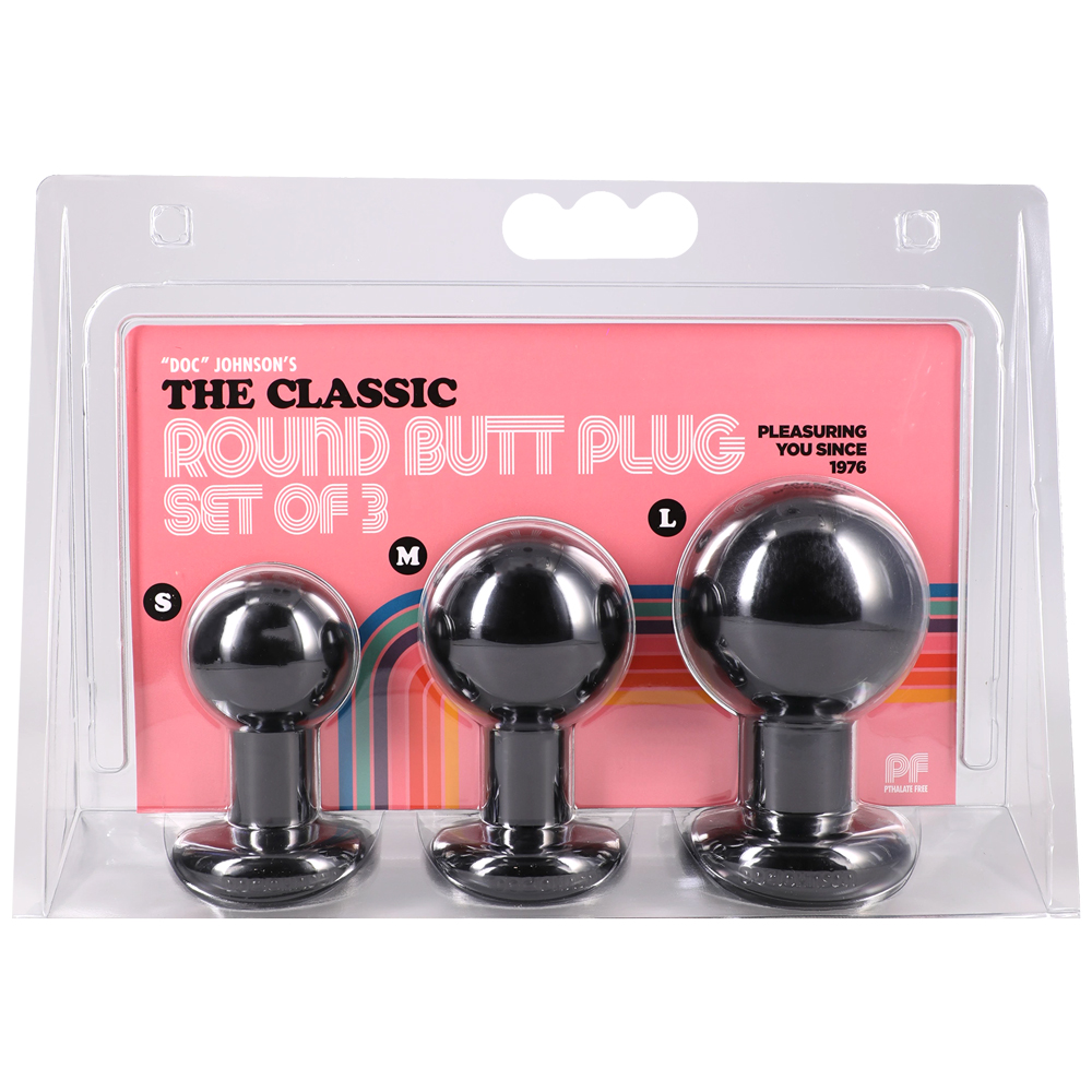 SMqU5Bvh Round Butt Plug 3 Piece Set - Black - Image 1