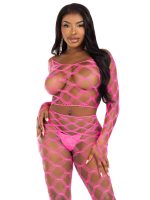 2 Pc Net Crop Top and Footless Tights - One Size - Neon Pink - Image 2