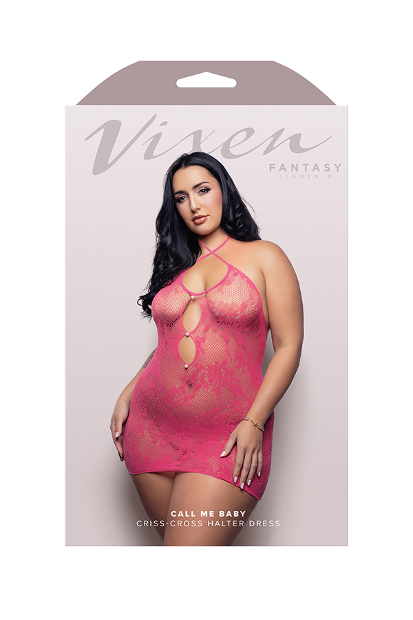 SXfZdrka Call Me Baby Criss-Cross Halter Dress - Queen - Hot Pink - Image 1