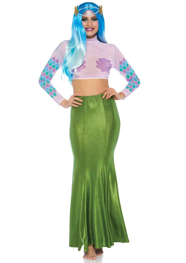 Sk7fac2B Shimmer Spandex Mermaid Costume Maxi Skirt - Small-Medium - Green - Image 1