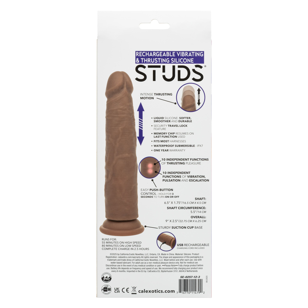 T8dYnkkd Rechargeable Vibrating and Thrusting Silicone Studs - Brown - Image 1