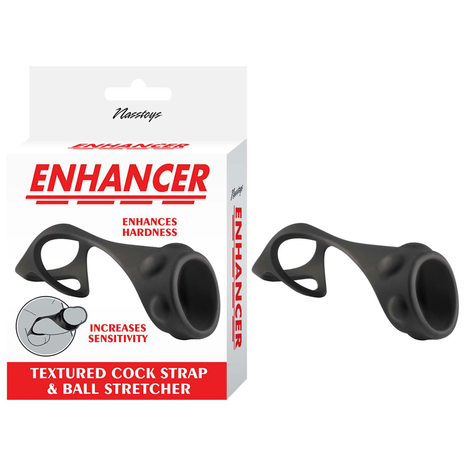 TplEXQwi Enhancer Textured Cock Strap and Ball Stretcher - Black - Image 1