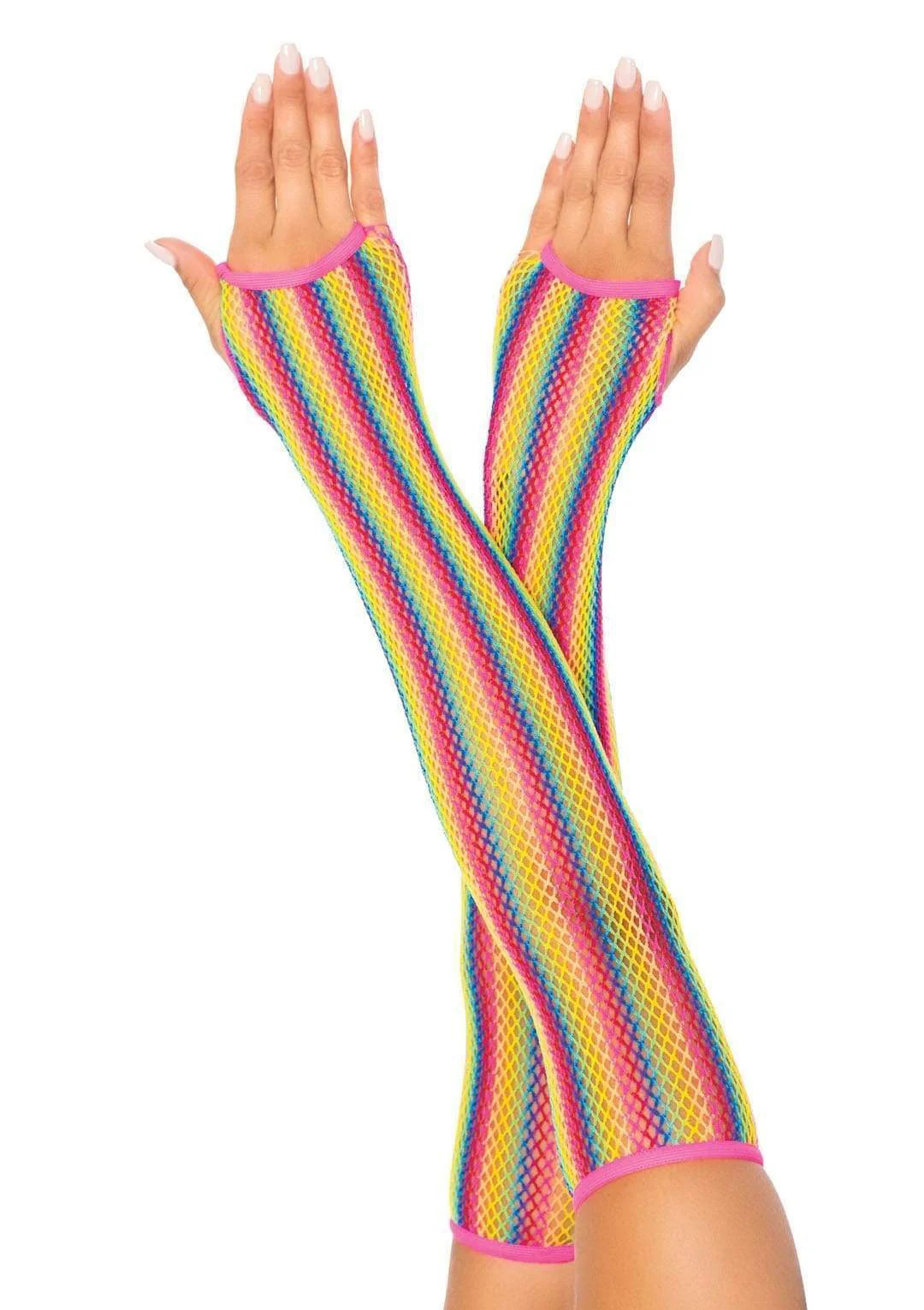 Tx7z6qfpBiUwT1KVfXgf9n7SIYZSN4RO Rainbow Net Fingerless Arm Warmer Gloves - One Size - Multicolor - Image 1
