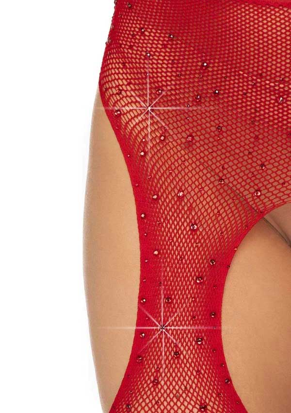 ULF9aeYq39Zj5NMRq8FDeNuoM794VeR9 Casey Rhinestone Fishnet Suspender Pantyhose - One Size - Red - Image 1