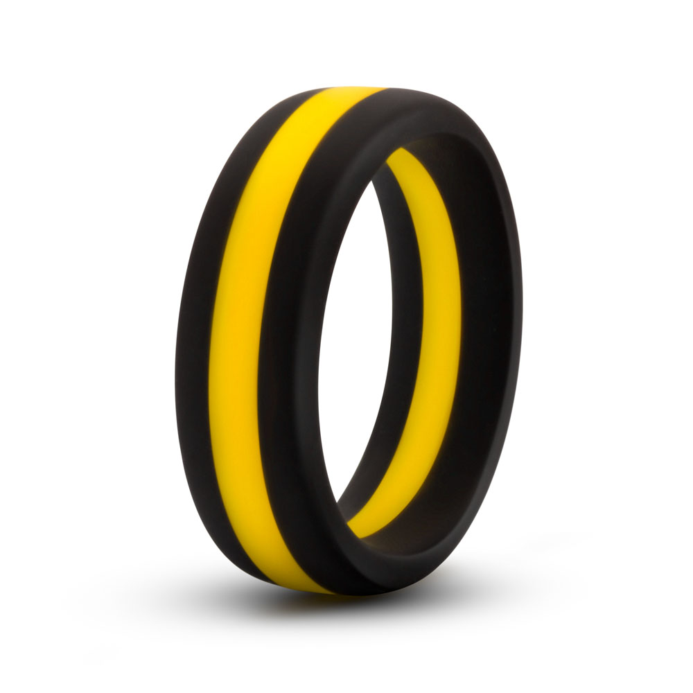 www.blushnovelties.com Performance - Silicone Go Pro Cock Ring - Black/gold/black - Image 1