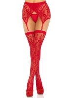 2 Pc Rachel Lace Thigh High and Crossover Garter Belt - One Size - Red - Image 2