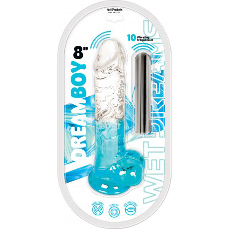 UXbwOt9j Dream Boy 8" - Jelly Vibrator Wet Dreams - Clear Aqua - Image 1