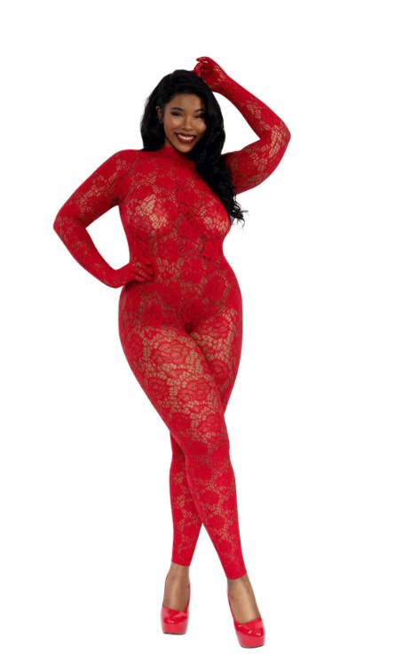 UyFnuzgS Gloved Bodystocking Dmnd - Qs - Red - Image 1