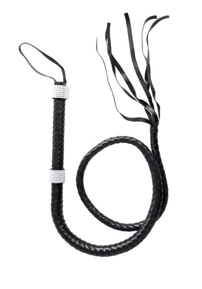 VE0583ZYaaqZdtlIuNs0LxjpXklZK3kp Rhinestone Handle Whip - Black - Image 1
