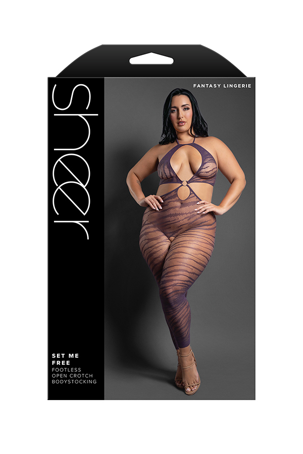 VQuNuKlX Set Me Free Footless Open Crotch Bodystocking - Queen - Dark Purple - Image 1