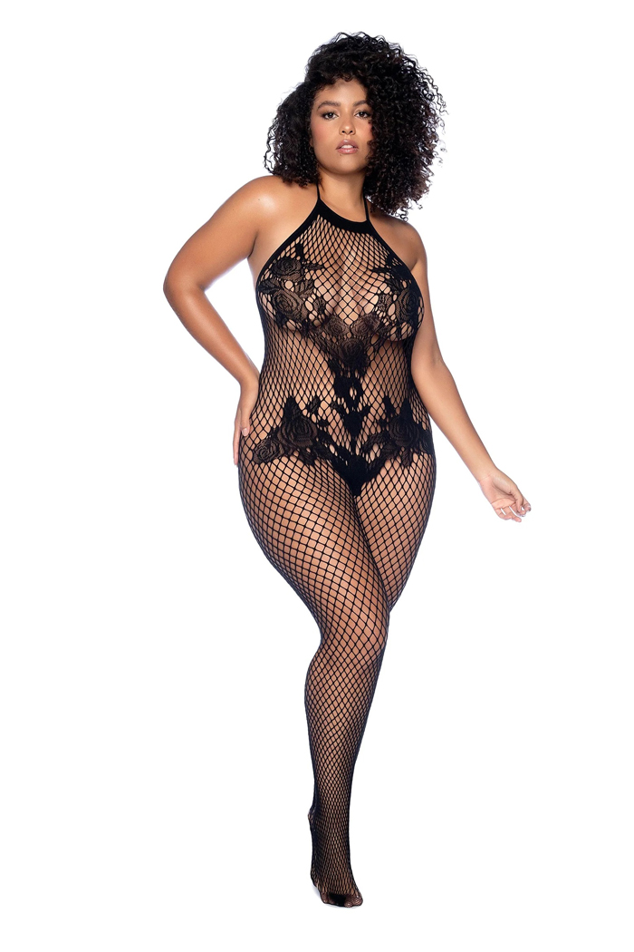 WBcwm3HQ Vino Noir Floral Fishnet Bodystocking Plus - O/sx - Black - Image 1