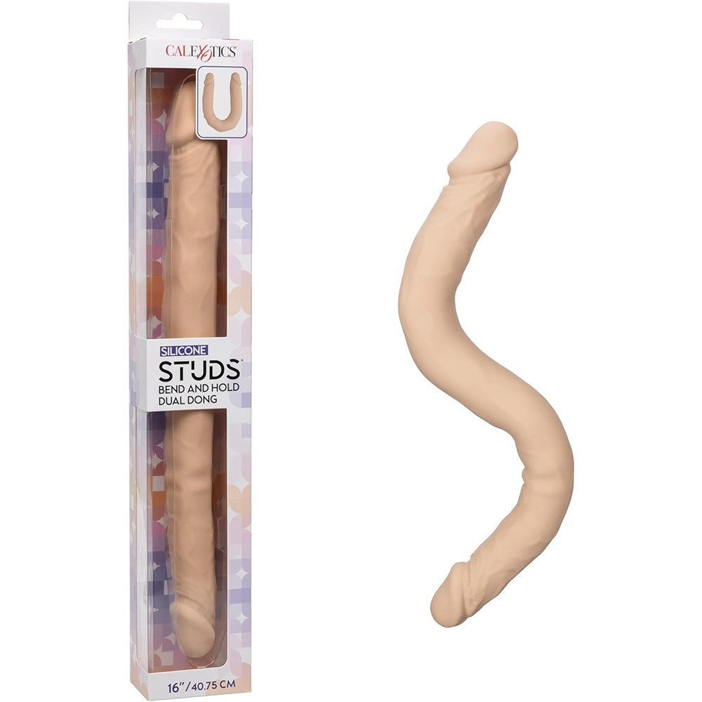 WsW02Ecw Silicone Studs Bend and Hold Dual Dong 16 Inch - Ivory - Image 1