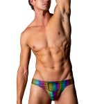 Pack and Play Thong with Front Condom Pouch - L/xl - Rainbow