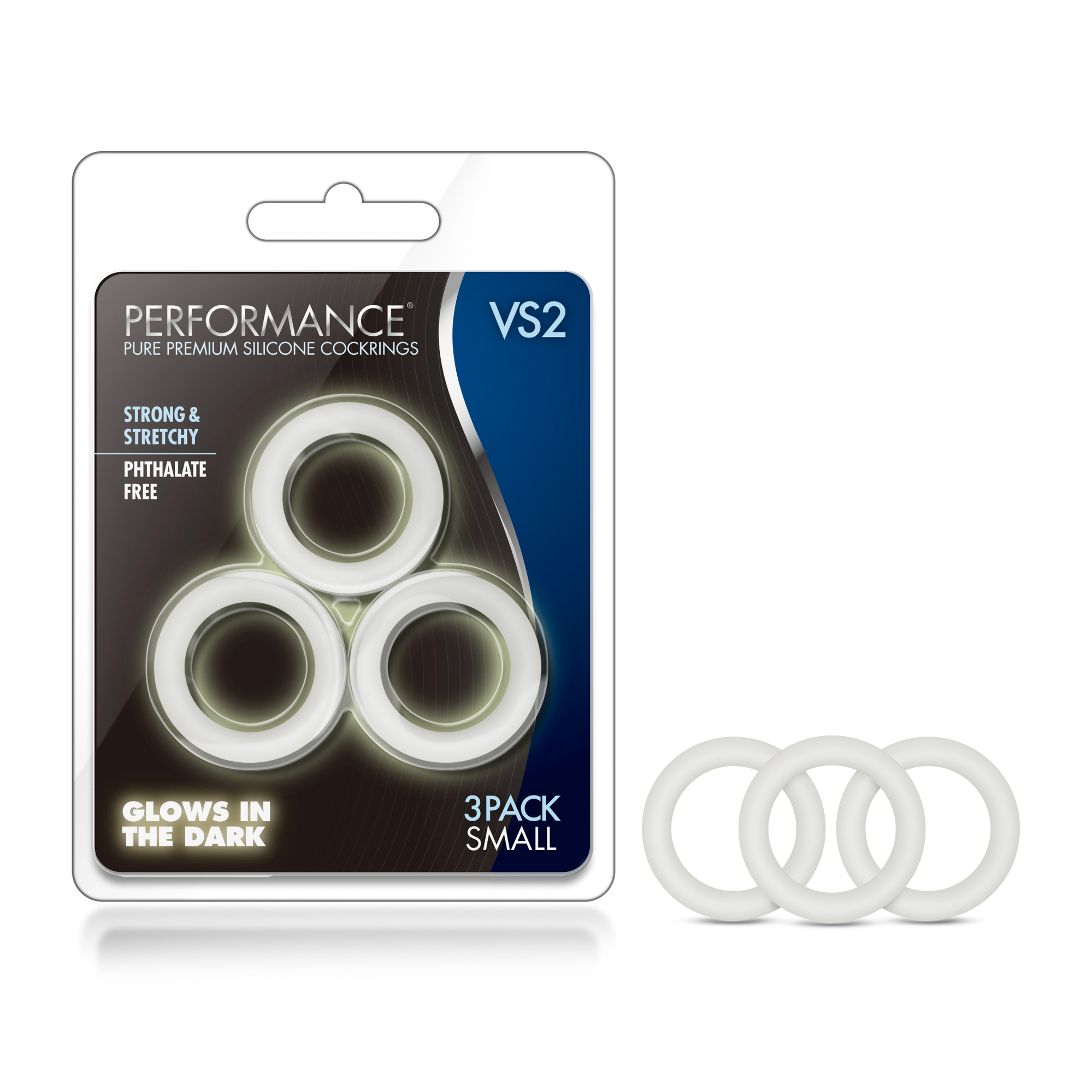 www.blushnovelties.com Performance - Vs2 Pure Premium Silicone Cockrings - Small - White - Image 1