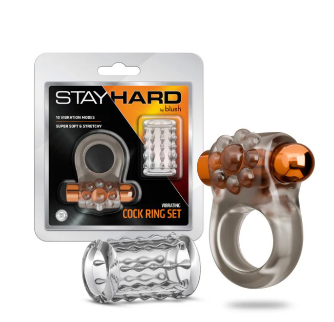 Y9HvNMbn Stay Hard Vibrating Cock Ring Set With Sleeve Textured Sheath - Image 1