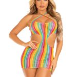 Rainbow Stripe Cross Over Mini Dress - One Size - Multicolor
