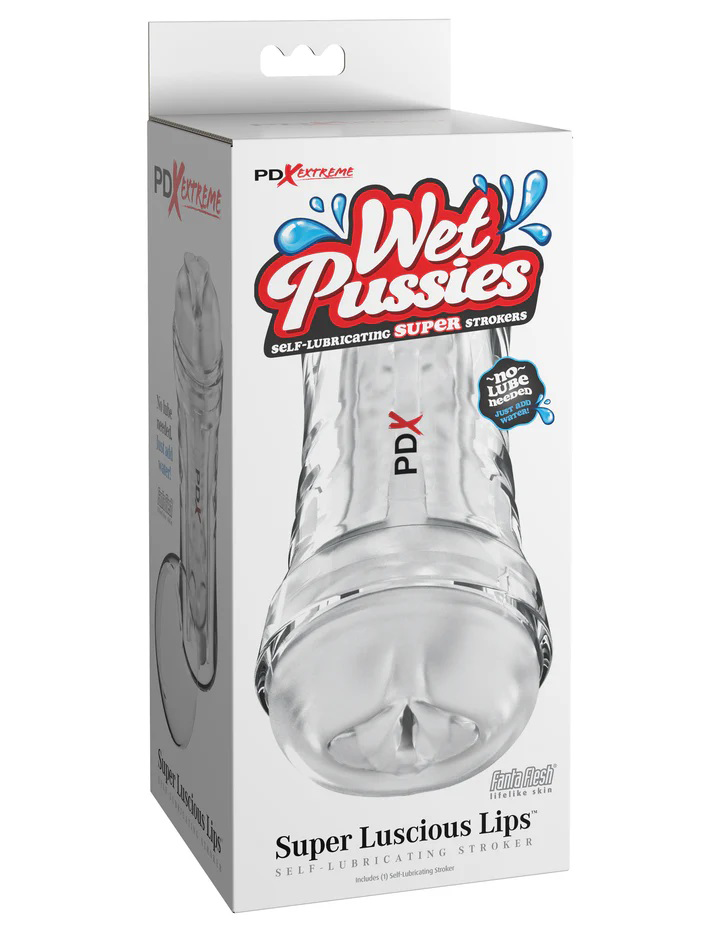 YiAAg7kR Pdx Extreme Wet Pussies Super Luscious Lips Self-Lubricating Stroker - Frosted - Image 1