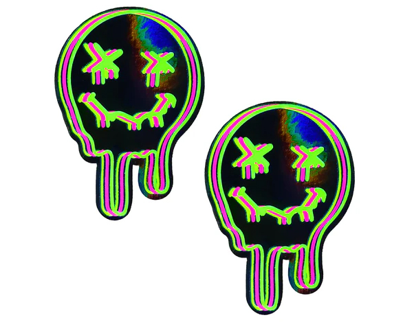 YqNFqM2s Super Uv Trippy Face Neon Nipple Cover Pasties - Image 1