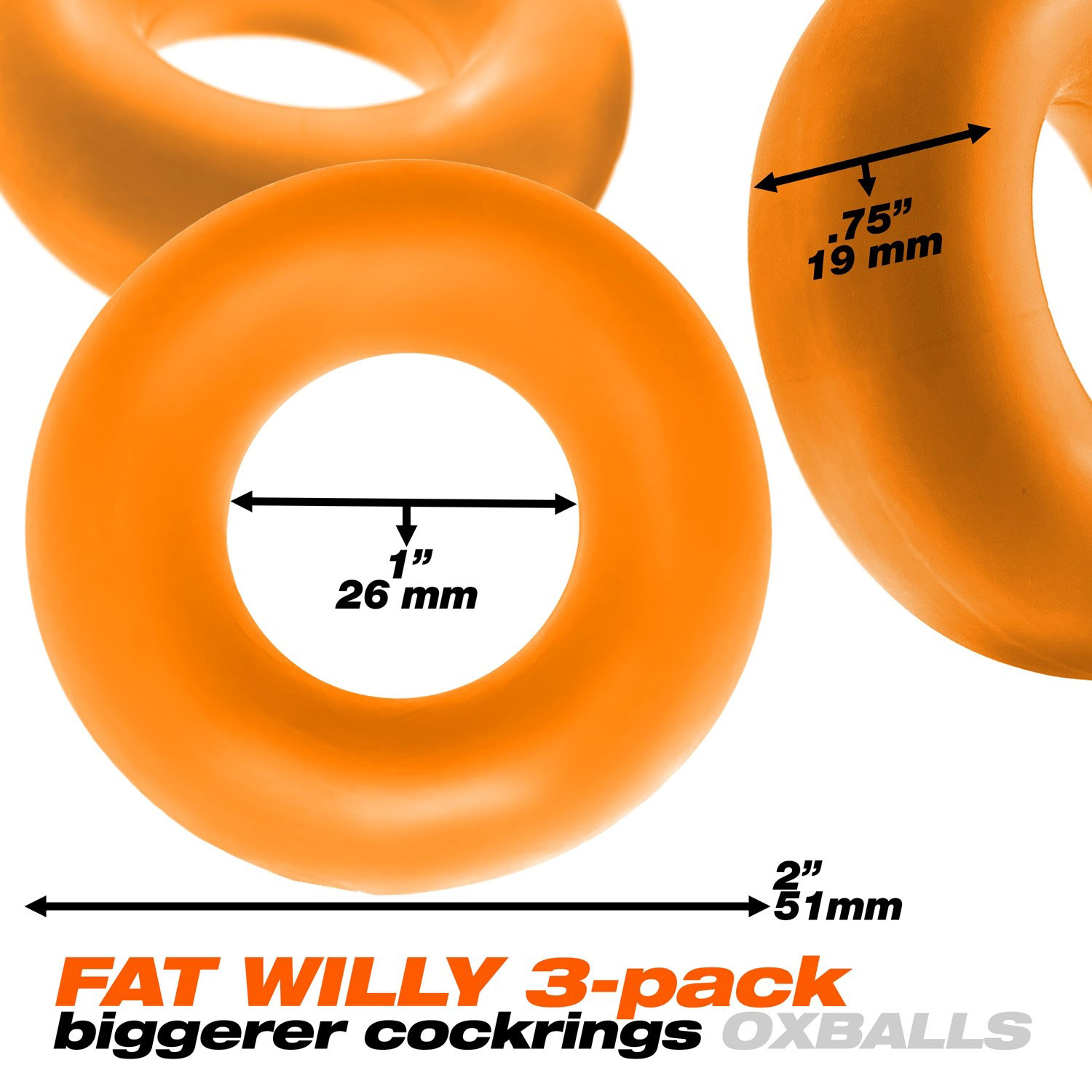 Ysua0kAraEk2mNX7UqKcOCgezUdnIKTb Fat Willy 3-Pack Jumbo Cockring - Orange - Image 1