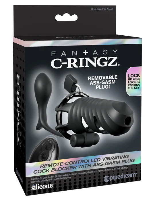 ZBF5cwEu Fantasy C-Ringz Remote-Controlled Vibrating Cock Blocker With Ass-Gasm Plug - Black - Image 1