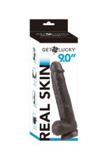 Get Lucky Real Skin 9" Dual Layer Dildo Dark Brown - Image 3