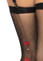 Bow Backseam Fishnet Thigh Highs - Black - One Size - Image 2