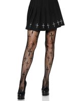 Worship Me Cross Net Tights - 1x/2x - Black - Image 2