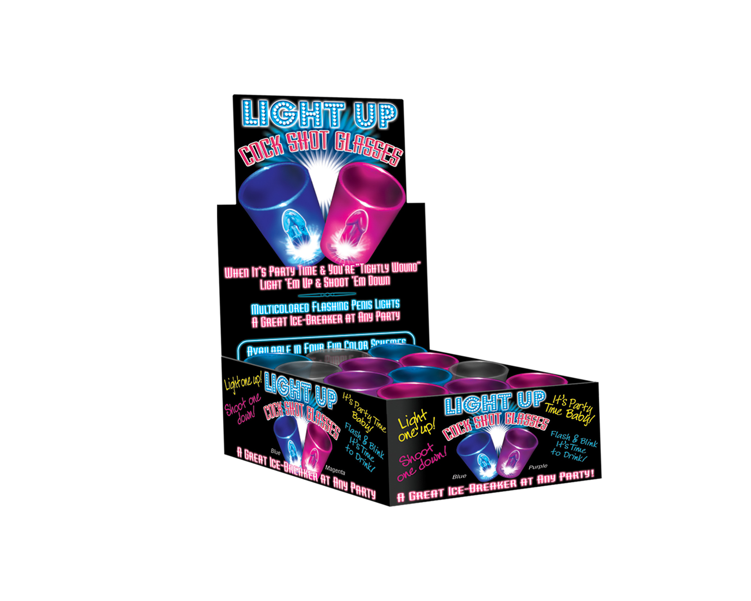 Zwygo2SpKbQ6BUk1krXO3Kz8cO0bohHu Light Up Cock Shot Glasses 12 Piece P.O.P. Display - Assorted Colors - Image 1