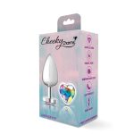 Clear Iridescent Heart Gem Silver Metal Plug - Lg - Image 8