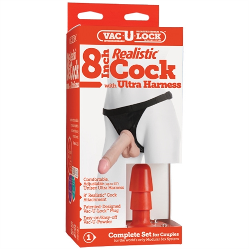 b2a07bc32dbb9204b4bbb7825471a609 Vac-U-Lock 8-Inch Realistic Cock With Ultra Harness - Image 1