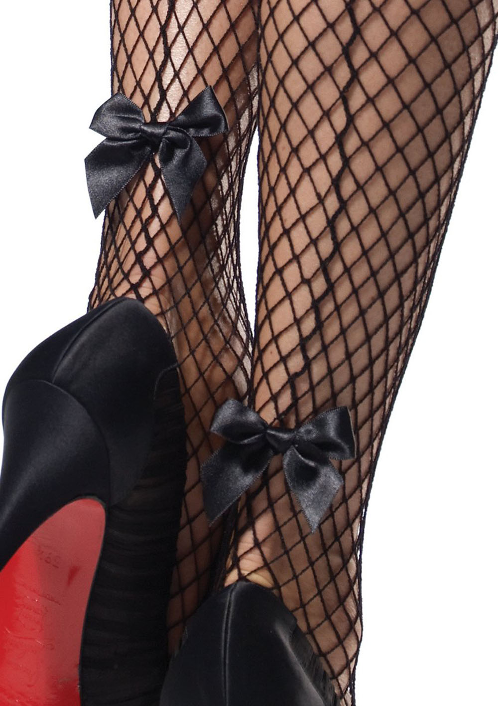 bZJe4oFGv0awC3pdUOlHCk3mjv0mSKN2 Stay Up Industrial Net Backseam Thigh Highs With Lace Top and Satin Bow Accent - One Size - Black - Image 1