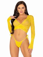 2 Pc Daisy Lace Wrap-Around Crop Top and Side Tie Panty - One Size - Yellow - Image 2