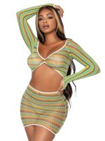 2 Pc Zig Zag Net Crop Top and Mini Dress - One Size - Green - Image 2