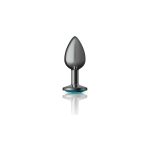 Teal Round Gem Gunmetal Metal Plug - Sm - Image 2