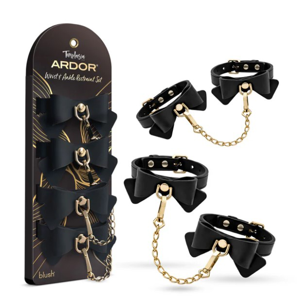 d47qACkc Temptasia Ardor Wrist and Ankle Restraints Black With Bow - Image 1